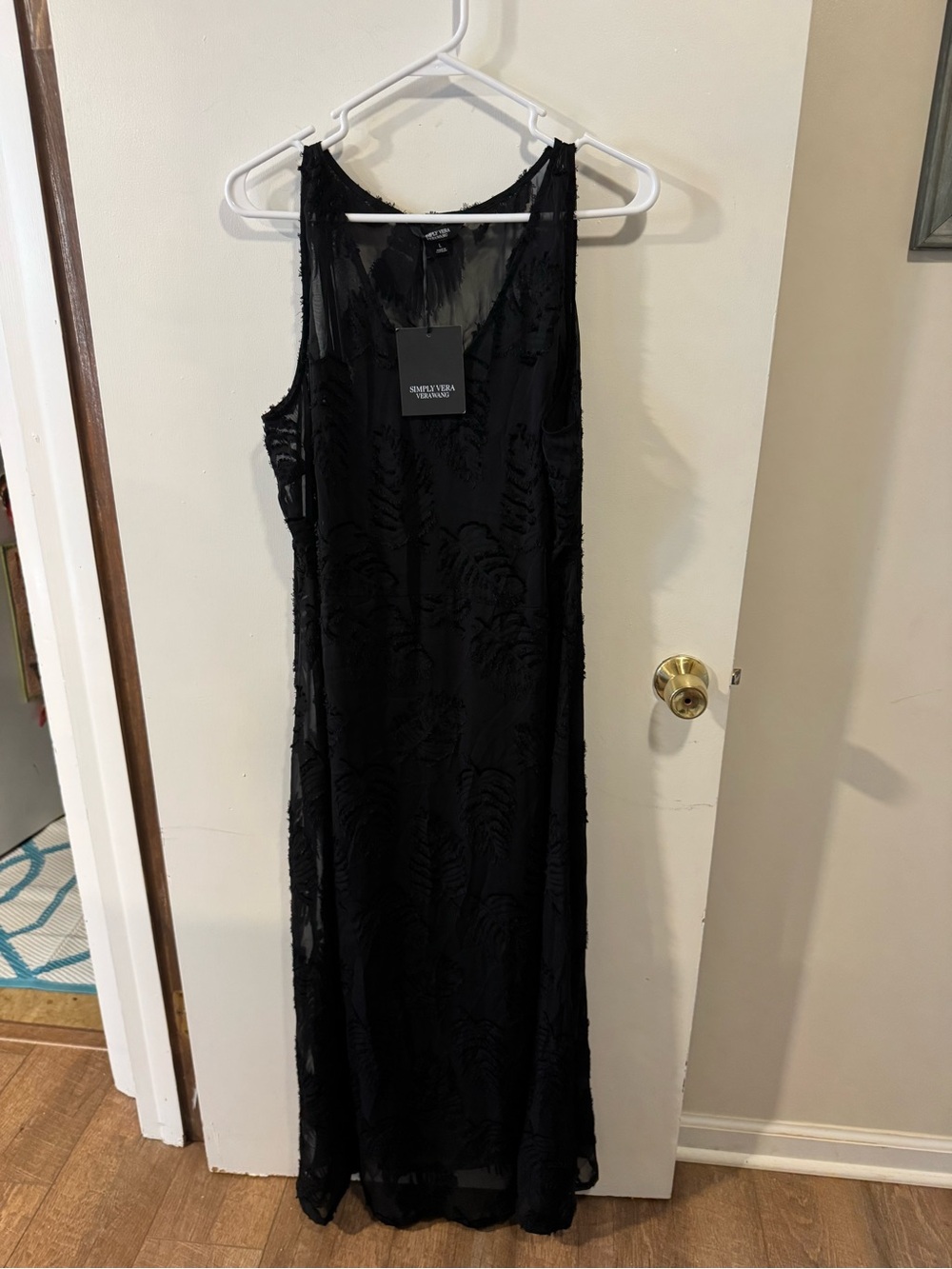 NWT Simply Vera Vera Wang Black Clipped Jacquard Maxi Dress Size Large